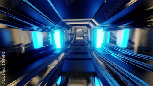 futuristic scifi space hangar tunnel corridor with glass windows 3d rendering background wallpaper, © Michael