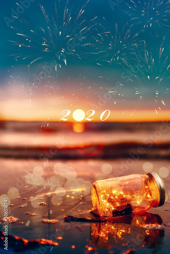 Happy New year in sunset
