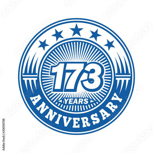 173 years logo. One hundred seventy three years anniversary celebration logo design. Vector and illustration.