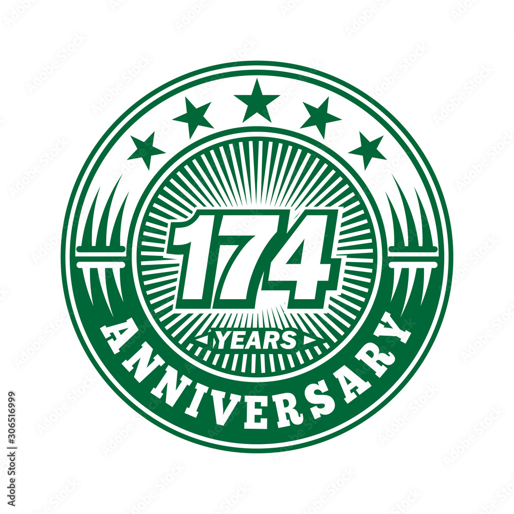 174 years logo. One hundred seventy four years anniversary celebration logo design. Vector and illustration. 174 years logo. One hundred seventy four years anniversary celebration logo design. Vector and illustration.
