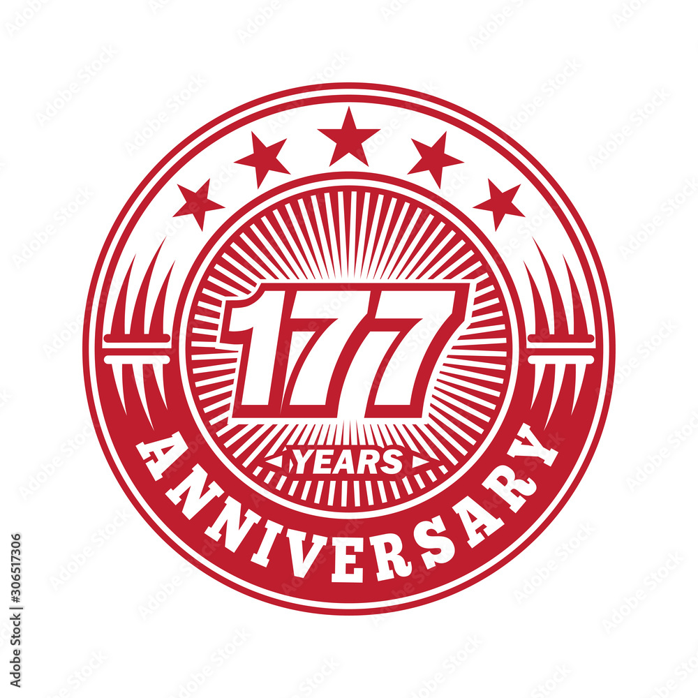 177 years logo. One hundred seventy seven years anniversary celebration logo design. Vector and illustration.