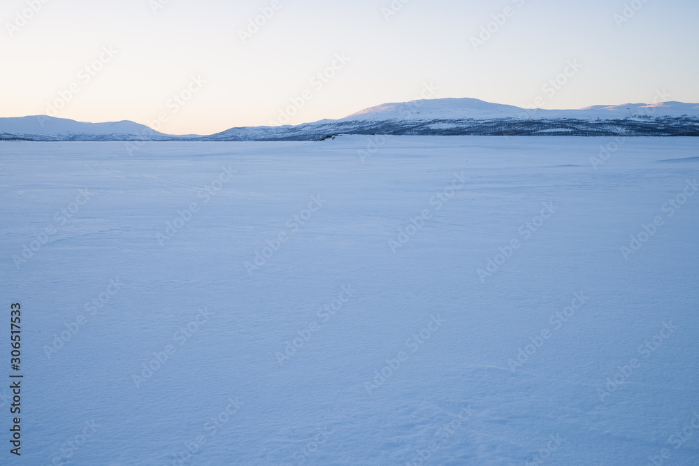 winter landscape in sweden in the evening