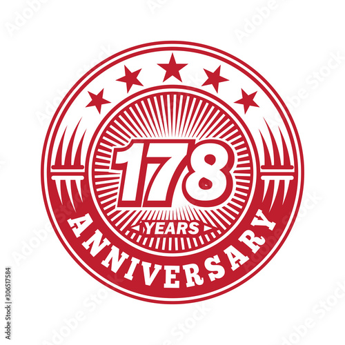 178 years logo. One hundred seventy eight years anniversary celebration logo design. Vector and illustration.