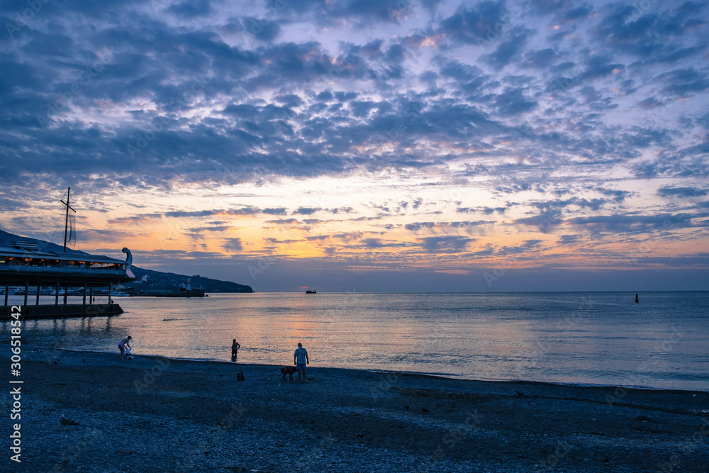 Beautiful sunrise with clouds on the southern coast of Crimea.