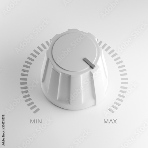 White volume knob on maximum, 3d render