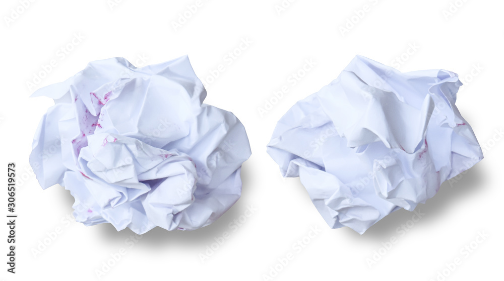 Two crumpled paper ball on a white background.