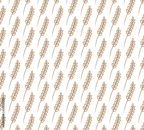 Wheat ears seamless pattern. Contrast cereal elegant silhouettes on white background. Line style ryes.