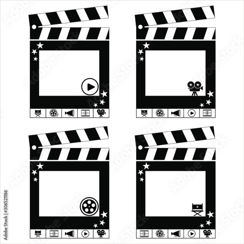 Selfie booth icon. Concept photo. Collection cinema icon with film equipment. Design award card.  Vector template on isolated backgound. 