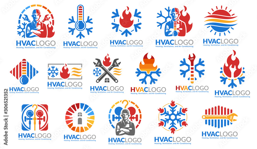 A set of HVAC logo design, heating ventilation and air conditioning, HVAC logo pack template collection