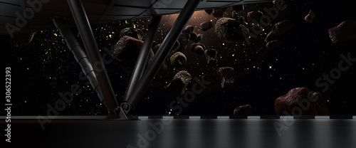 sci fi  corridor with view of space galaxy 3d rendering