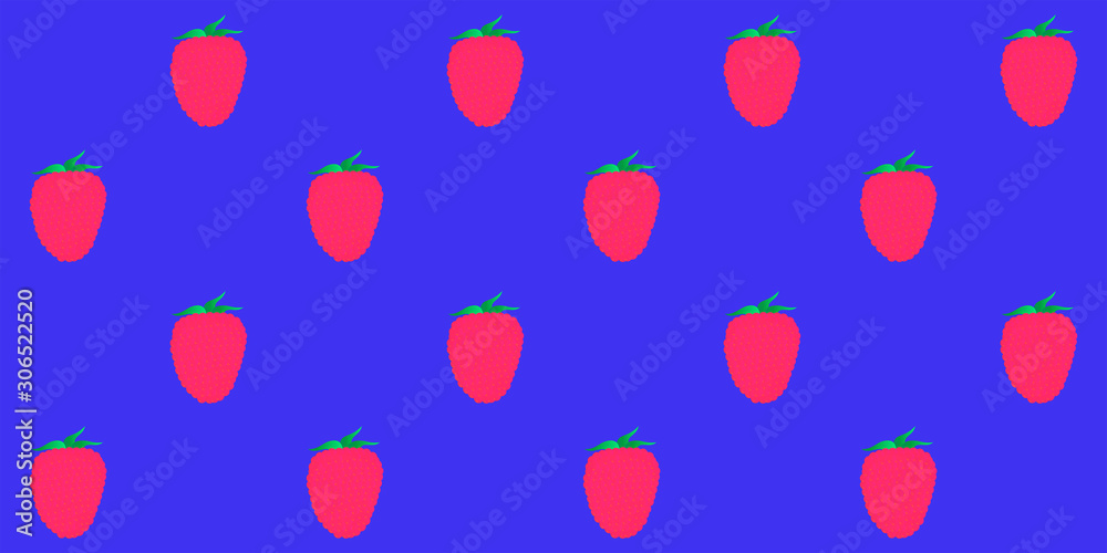 Seamless pattern. Whole raspberry berries on a blue background. Vector.