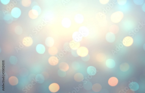 Bright golden bokeh eon blue toned empty background. Abstract glitter texture. Blurred confetti illustration. Defocused sparkles pattern.