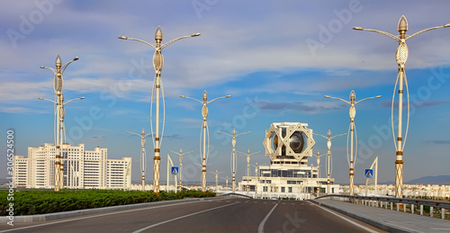 ASHGABAT, TURKMENISTAN - May 14, 2019: View of the wedding palace.  One of the main modern sights of the city. ASHGABAT, TURKMENISTAN, May 14, 2019