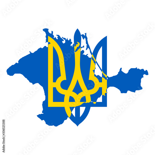 Ukraine Trident doubled in Crimean pinensula silhouette Ukrainian flag colors photo