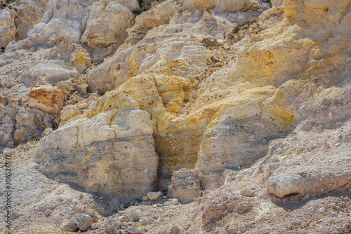 Rocks with sulfur crystals at Nisyros volcano