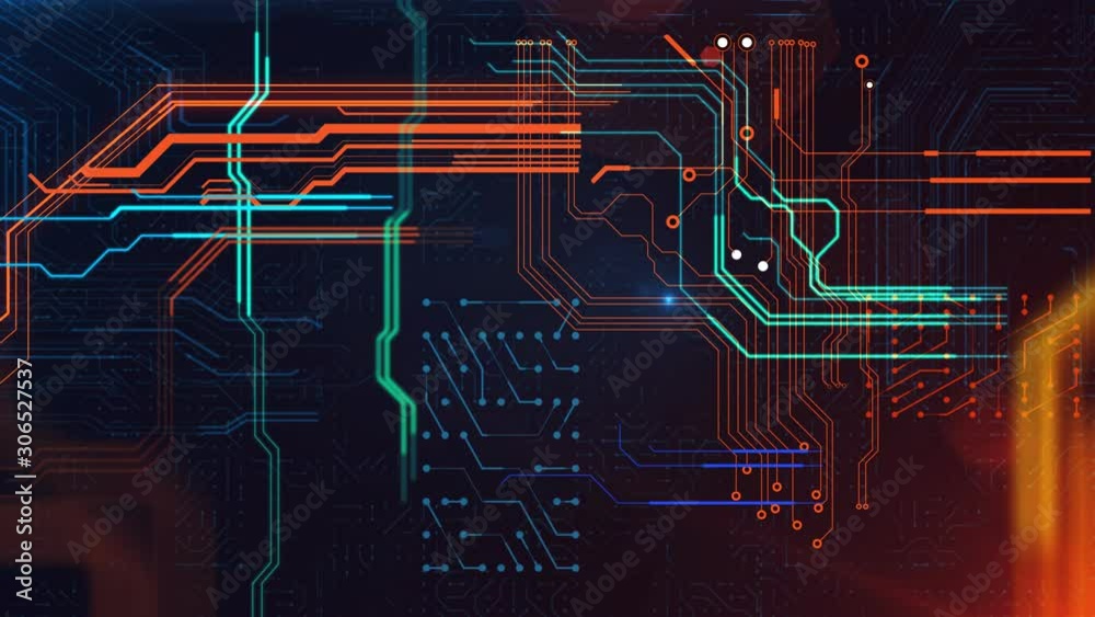 3d animation of High tech technology geometric and connection system background with digital data abstract Circuit board.