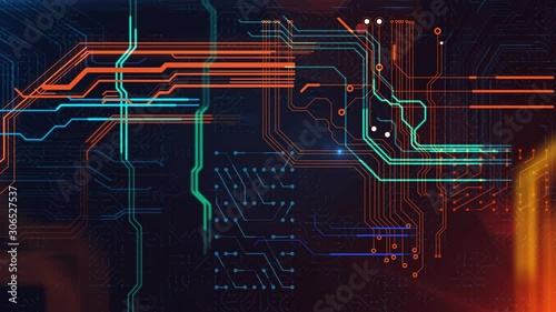 3d animation of High tech technology geometric and connection system background with digital data abstract Circuit board.