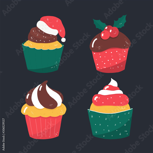 Rustic vector christmas candy cakes on blue background 