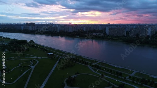 City and river view at dusk
