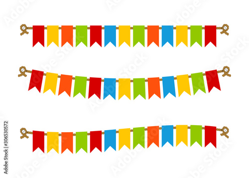 Multicolored bright buntings flags garlands.