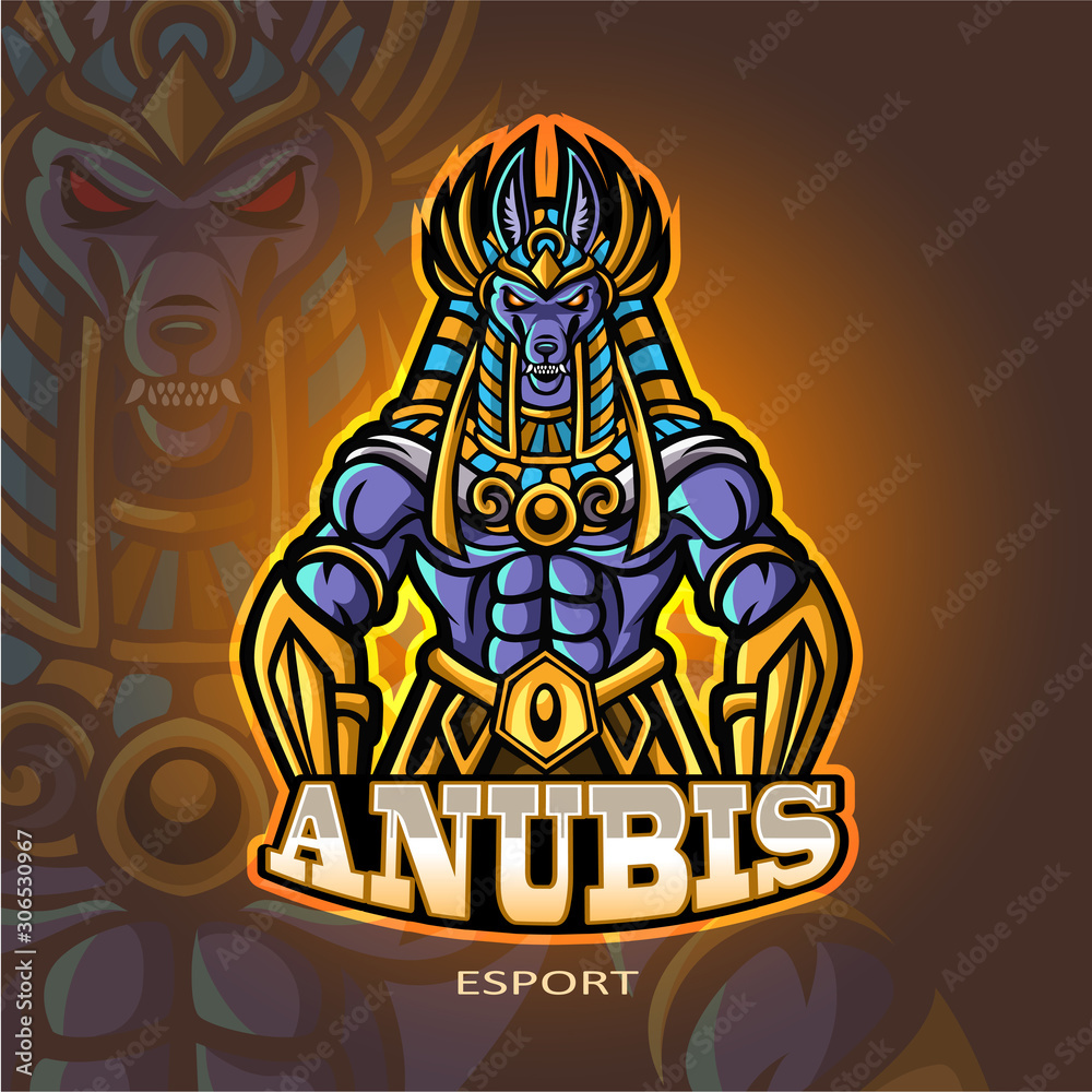 Anubis mascot esport logo design.
