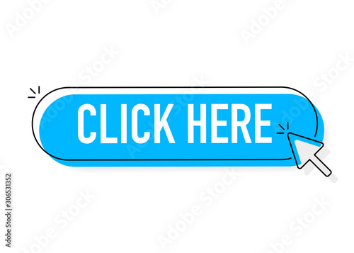 Click here button with hand pointer clicking.