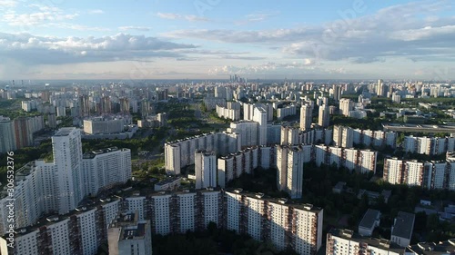 View of the city from a height in summer