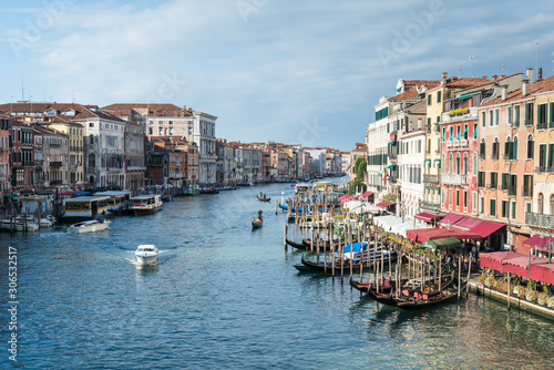 View of the Grand Canal with gondolas from Rialto Bridge. Venice, Italy. © serg_did