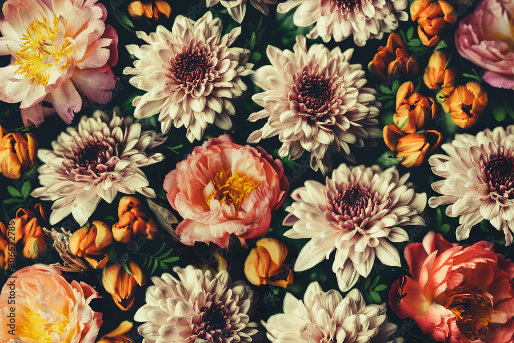 Vintage bouquet of beautiful flowers on black. Floral background. Baroque  old fashiones style. Natural pattern wallpaper or greeting card Stock Photo  | Adobe Stock