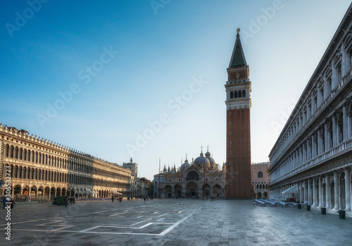 St Mark's Square at the morning, Campanile of San Marco. (Piazza San Marco). Venice, Italy.