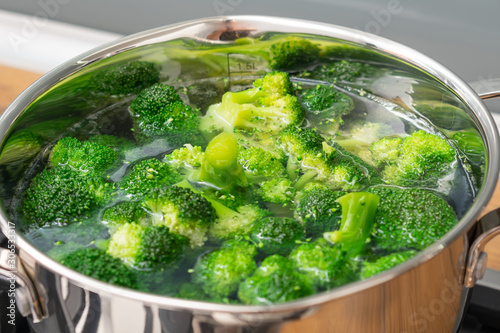 Freshly steamed green broccoli. Fresh healthy broccoli 