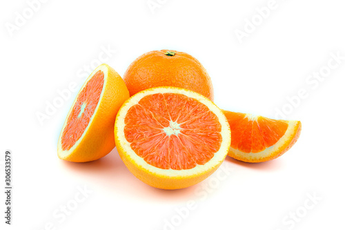 Orange fruit with drop of water isolated on white background.