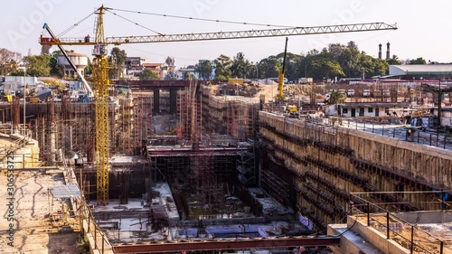 Underground Metro line construction at Kempegowda Station Majestic in Bangalore downtown, India time lapse