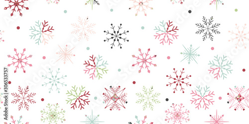 Color holiday winter snowflake's seamless pattern. Cute holiday romantic tiled surface design