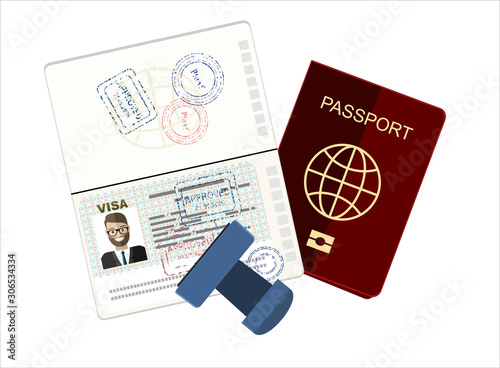 Passport, credit card and airline boarding pass ticket. Vector illustration in flat design