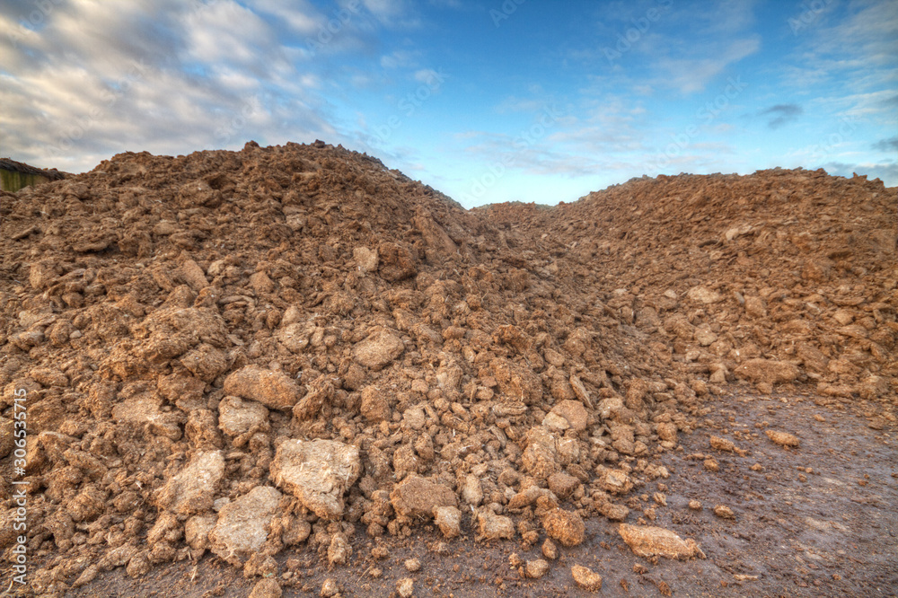 Big heap of chicken manure in the open air