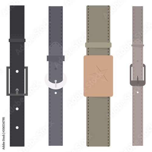 Set of different flat colored belts, vector illustration.