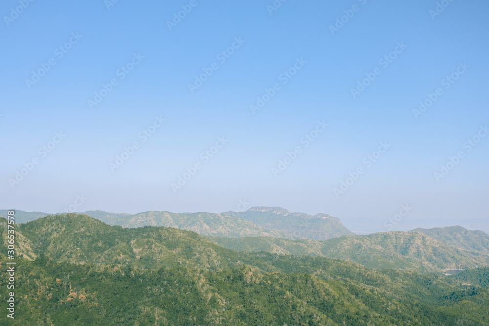 Mountains forests sky blue landscape
