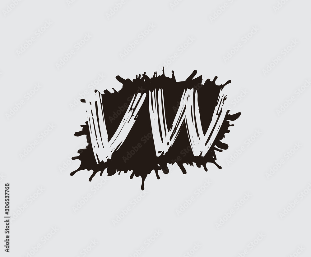 Obraz premium Initial V, W and flat splatter logo icon. Abstract ink splash design.