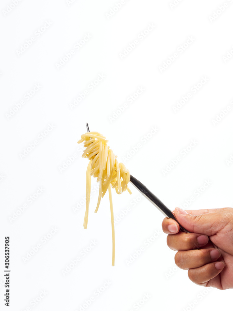 hand holding fork handle roll spaghetti line