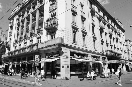 Switzerland: The luxury Hotel Savoy with the Plancpain jewellery shop underneath at Paradeplatz/Bahnhofstrasse in Zürich city photo