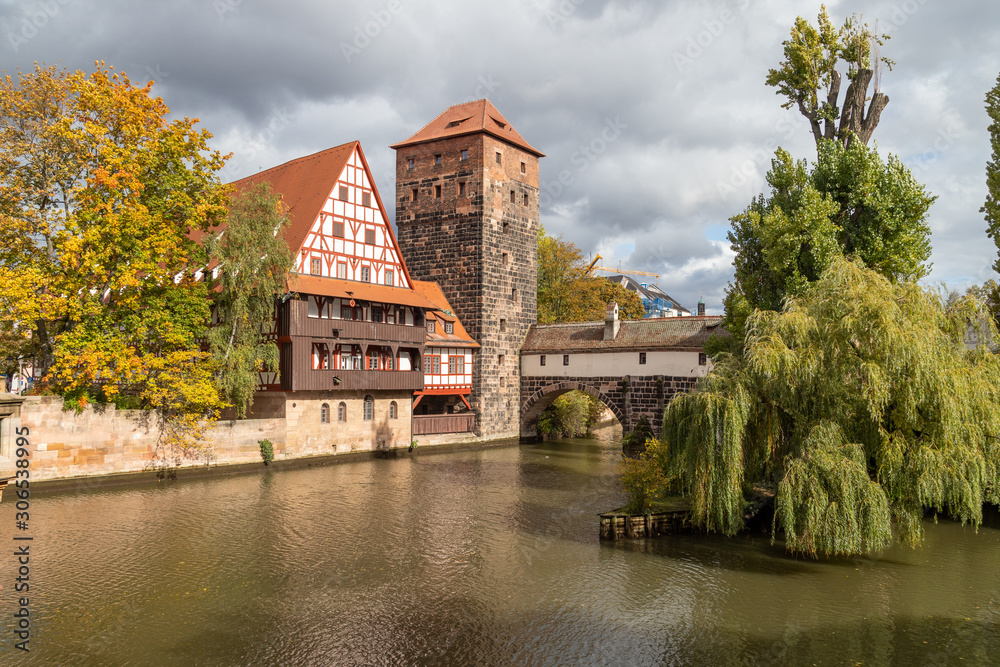 Fototapeta premium Pegnitz river in Nuremberg, Bavaria, Germany