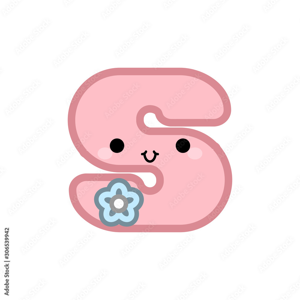 Cute cartoon letter S smiling face with eyes and mouth on white background. Cute ABC design for book cover, poster, card, print on baby's clothes, pillow etc. Vector illustration Cute cartoon letter S smiling face with eyes and mouth on white background. Cute ABC design for book cover, poster, card, print on baby's clothes, pillow etc. Vector illustration