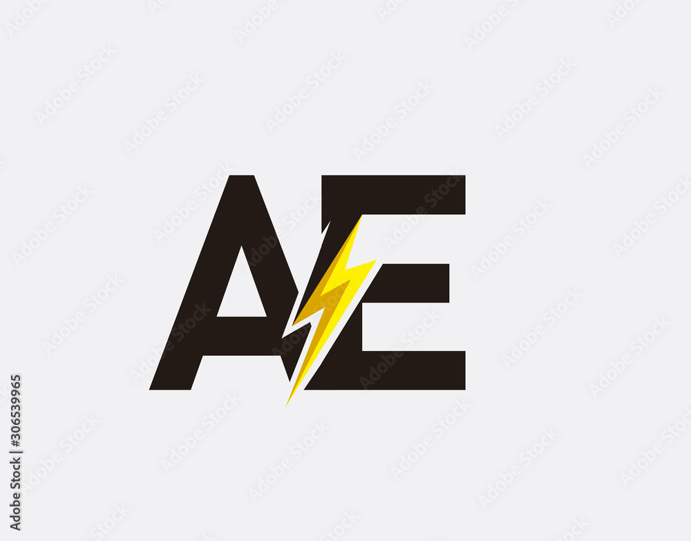 Flash A,E and AE Letter Logo Icon, Electrical Bolt With Initial AT ...