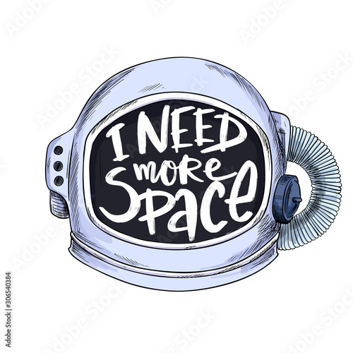 Astronaut suit helmet, hand written quote on glass