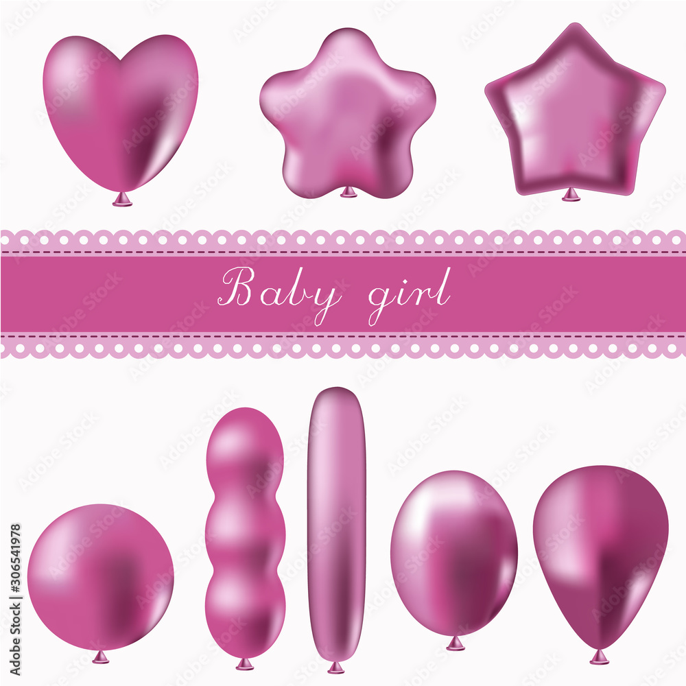 Set of balloons of different shapes in blue. Can be used to make cards, albums, invitations. Baby girl. Baby born. Isolated on a white background. Set of balloons of different shapes in blue. Can be used to make cards, albums, invitations. Baby girl. Baby born. Isolated on a white background.