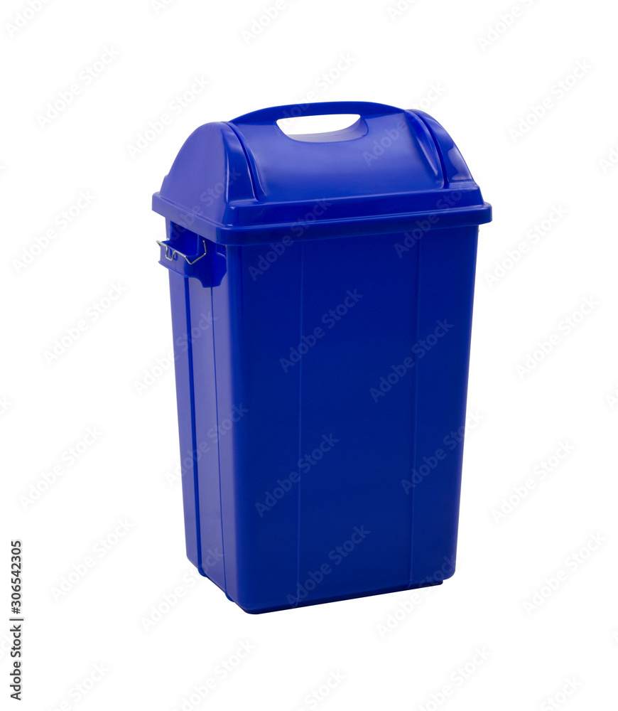 blue trash bin isolated on white