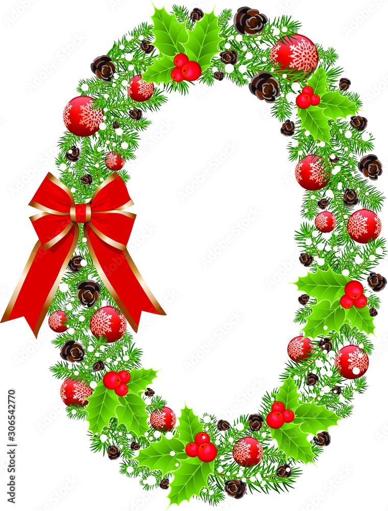 Number 0 with decoration for Christmas design and New Year with spruce ...