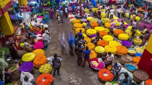 Busy day at Bangalore's KR flowers market time lapse