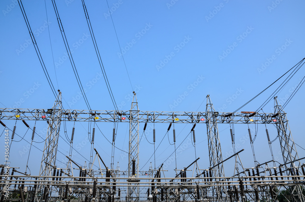 Electrical substation on a blue sky background Electrical substation on a blue sky background